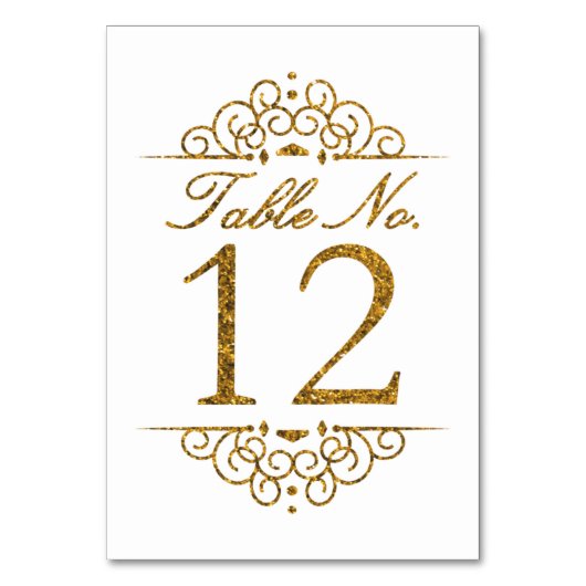 Gold Glitter Effect Wedding Table Number Kaart (12 (Voorkant)