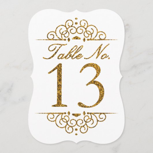 Gold Glitter Effect Wedding Table Number Kaart (13 (Achterkant)