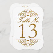 Gold Glitter Effect Wedding Table Number Kaart (13 (Voorkant / Achterkant)