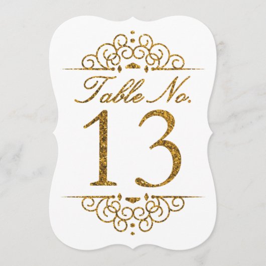 Gold Glitter Effect Wedding Table Number Kaart (13 (Voorkant)