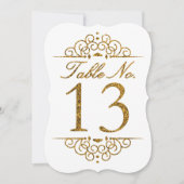 Gold Glitter Effect Wedding Table Number Kaart (13 (Voorkant)