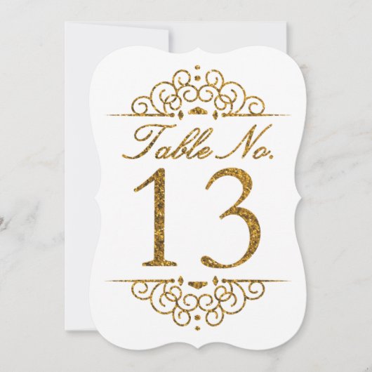 Gold Glitter Effect Wedding Table Number Kaart (13 (Voorkant)