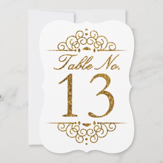 Gold Glitter Effect Wedding Table Number Kaart (13 (Achterkant)