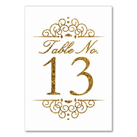 Gold Glitter Effect Wedding Table Number Kaart (13 (Achterkant)