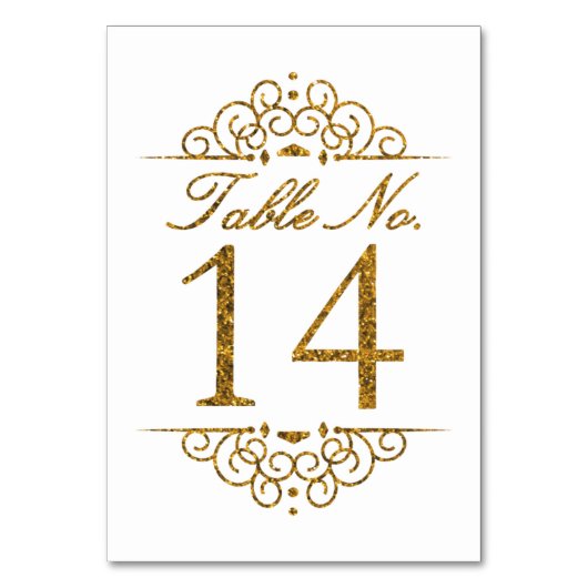 Gold Glitter Effect Wedding Table Number Kaart (14 (Achterkant)