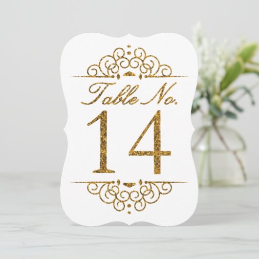Gold Glitter Effect Wedding Table Number Kaart (14 (Staand voorkant)