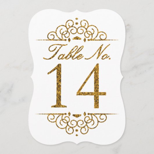 Gold Glitter Effect Wedding Table Number Kaart (14 (Achterkant)
