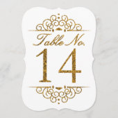 Gold Glitter Effect Wedding Table Number Kaart (14 (Voorkant)