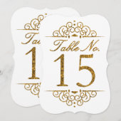 Gold Glitter Effect Wedding Table Number Kaart (15 (Voorkant / Achterkant)