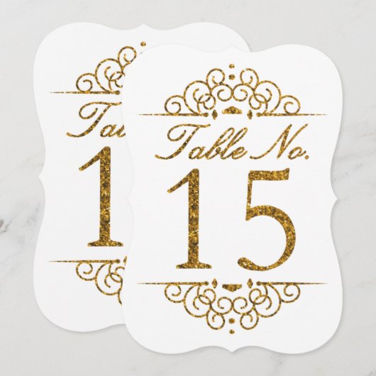 Gold Glitter Effect Wedding Table Number Kaart (15 (Voorkant / Achterkant)