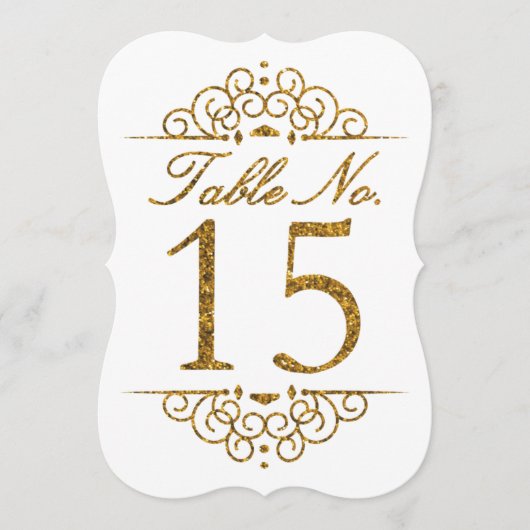 Gold Glitter Effect Wedding Table Number Kaart (15 (Voorkant)
