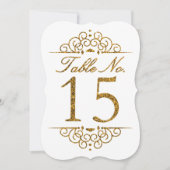 Gold Glitter Effect Wedding Table Number Kaart (15 (Voorkant)