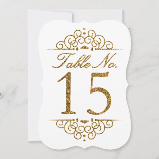 Gold Glitter Effect Wedding Table Number Kaart (15 (Voorkant)