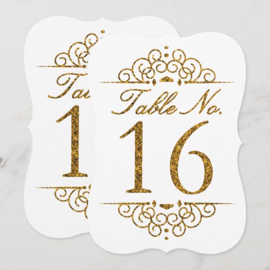Gold Glitter Effect Wedding Table Number Kaart (16 (Voorkant / Achterkant)