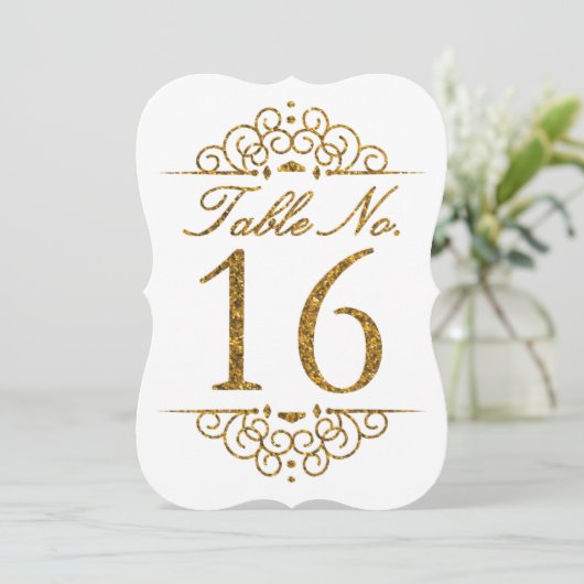 Gold Glitter Effect Wedding Table Number Kaart (16 (Staand voorkant)