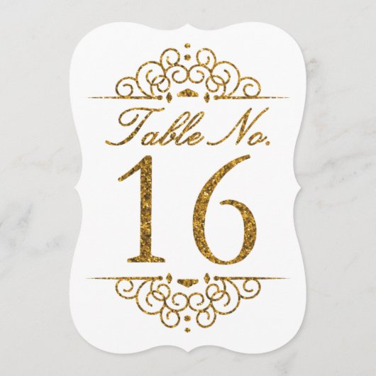 Gold Glitter Effect Wedding Table Number Kaart (16 (Achterkant)