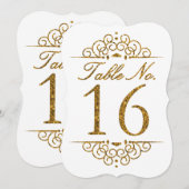 Gold Glitter Effect Wedding Table Number Kaart (16 (Voorkant / Achterkant)