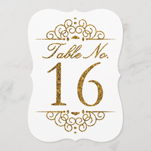 Gold Glitter Effect Wedding Table Number Kaart (16 (Voorkant)