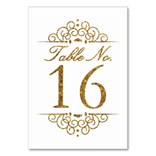 Gold Glitter Effect Wedding Table Number Kaart (16 (Achterkant)