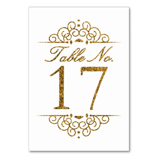 Gold Glitter Effect Wedding Table Number Kaart (17 (Achterkant)