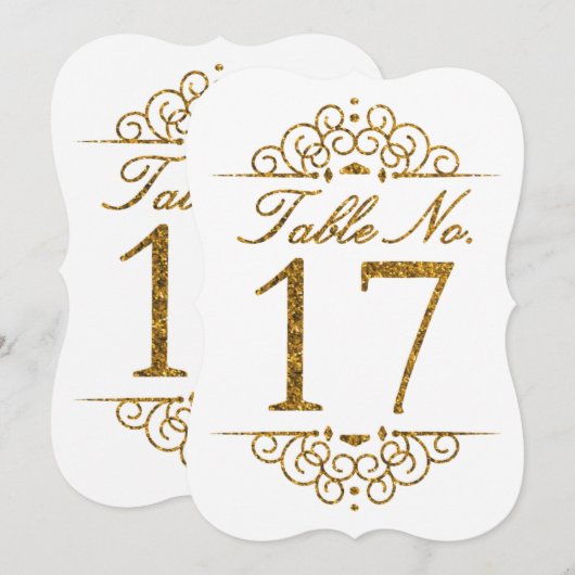 Gold Glitter Effect Wedding Table Number Kaart (17 (Voorkant / Achterkant)
