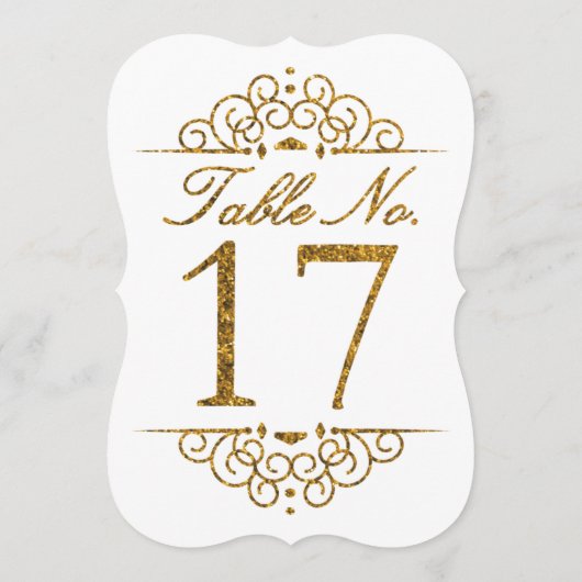 Gold Glitter Effect Wedding Table Number Kaart (17 (Achterkant)