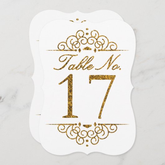 Gold Glitter Effect Wedding Table Number Kaart (17 (Voorkant / Achterkant)