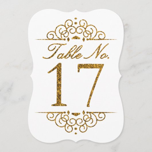 Gold Glitter Effect Wedding Table Number Kaart (17 (Voorkant)