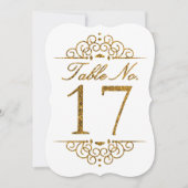 Gold Glitter Effect Wedding Table Number Kaart (17 (Voorkant)