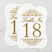 Gold Glitter Effect Wedding Table Number Kaart (18 (Voorkant / Achterkant)