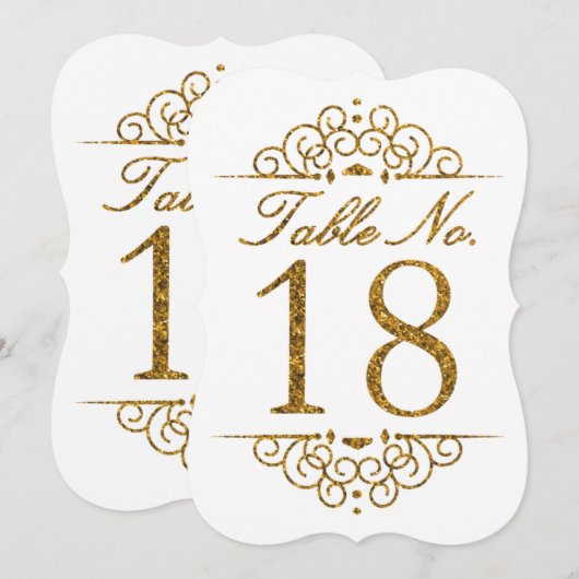 Gold Glitter Effect Wedding Table Number Kaart (18 (Voorkant / Achterkant)