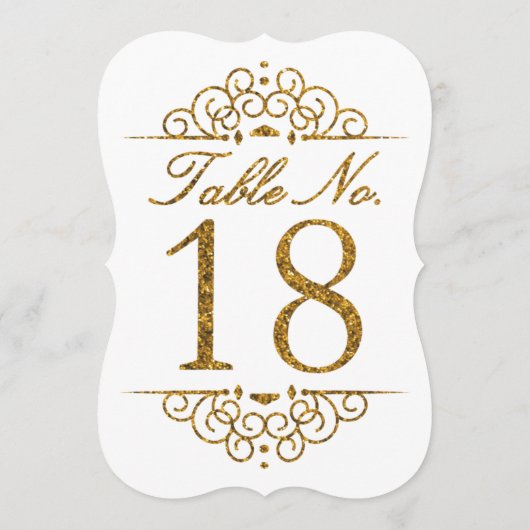 Gold Glitter Effect Wedding Table Number Kaart (18 (Achterkant)