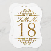 Gold Glitter Effect Wedding Table Number Kaart (18 (Voorkant / Achterkant)