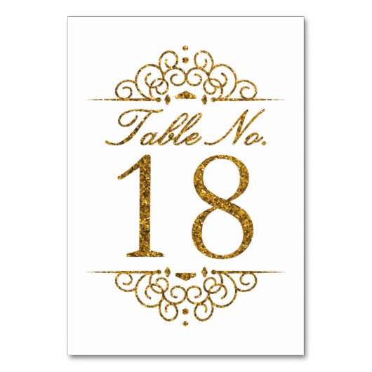 Gold Glitter Effect Wedding Table Number Kaart (18 (Achterkant)