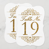 Gold Glitter Effect Wedding Table Number Kaart (19 (Voorkant / Achterkant)