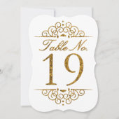 Gold Glitter Effect Wedding Table Number Kaart (19 (Voorkant)