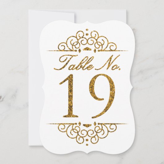 Gold Glitter Effect Wedding Table Number Kaart (19 (Voorkant)