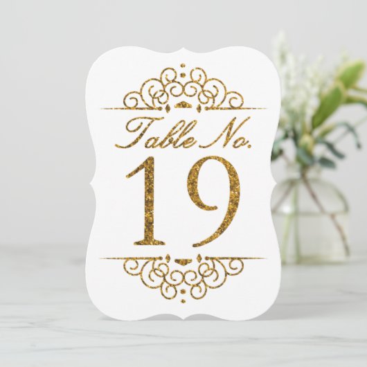 Gold Glitter Effect Wedding Table Number Kaart (19 (Staand voorkant)
