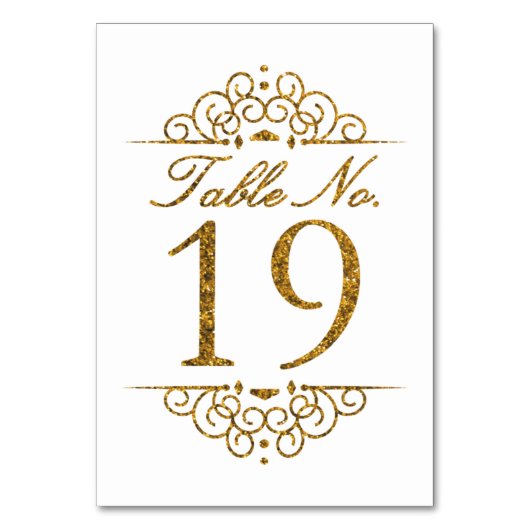 Gold Glitter Effect Wedding Table Number Kaart (19 (Achterkant)