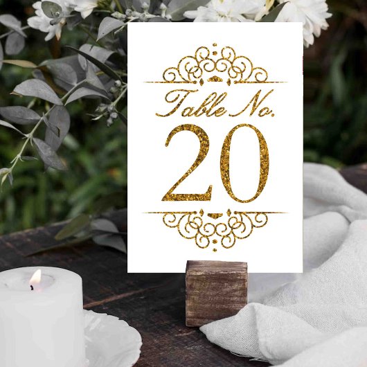 Gold Glitter Effect Wedding Table Number Kaart (20