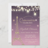 Gold Glitter Eiffel Tower, Burgundy Quinceañera Kaart (Voorkant)