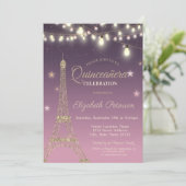 Gold Glitter Eiffel Tower, Burgundy Quinceañera Kaart (Staand voorkant)