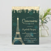Gold Glitter Eiffel Tower, Drives Green Quinceañer Kaart (Staand voorkant)
