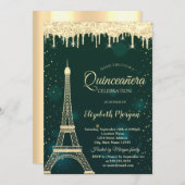 Gold Glitter Eiffel Tower, Drives Green Quinceañer Kaart (Voorkant / Achterkant)