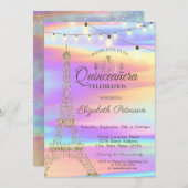 Gold Glitter Eiffel Tower Holographic Quinceañera Kaart (Voorkant / Achterkant)