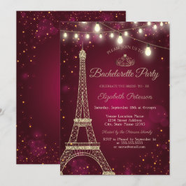 Gold Glitter Eiffel Tower, Tiara Bachelorette Part Kaart
