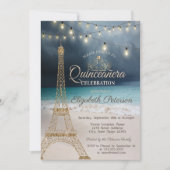 Gold Glitter Eiffel Tower, Tiara Beach Quinceañera Kaart (Voorkant)