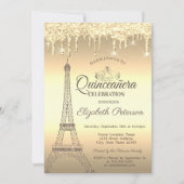 Gold Glitter Eiffel Tower, Tiara, Drives Quinceañe Kaart (Voorkant)