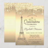 Gold Glitter Eiffel Tower, Tiara, Drives Quinceañe Kaart (Voorkant / Achterkant)