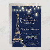 Gold Glitter Eiffel Tower, Tiara Quinceañera Kaart (Voorkant / Achterkant)